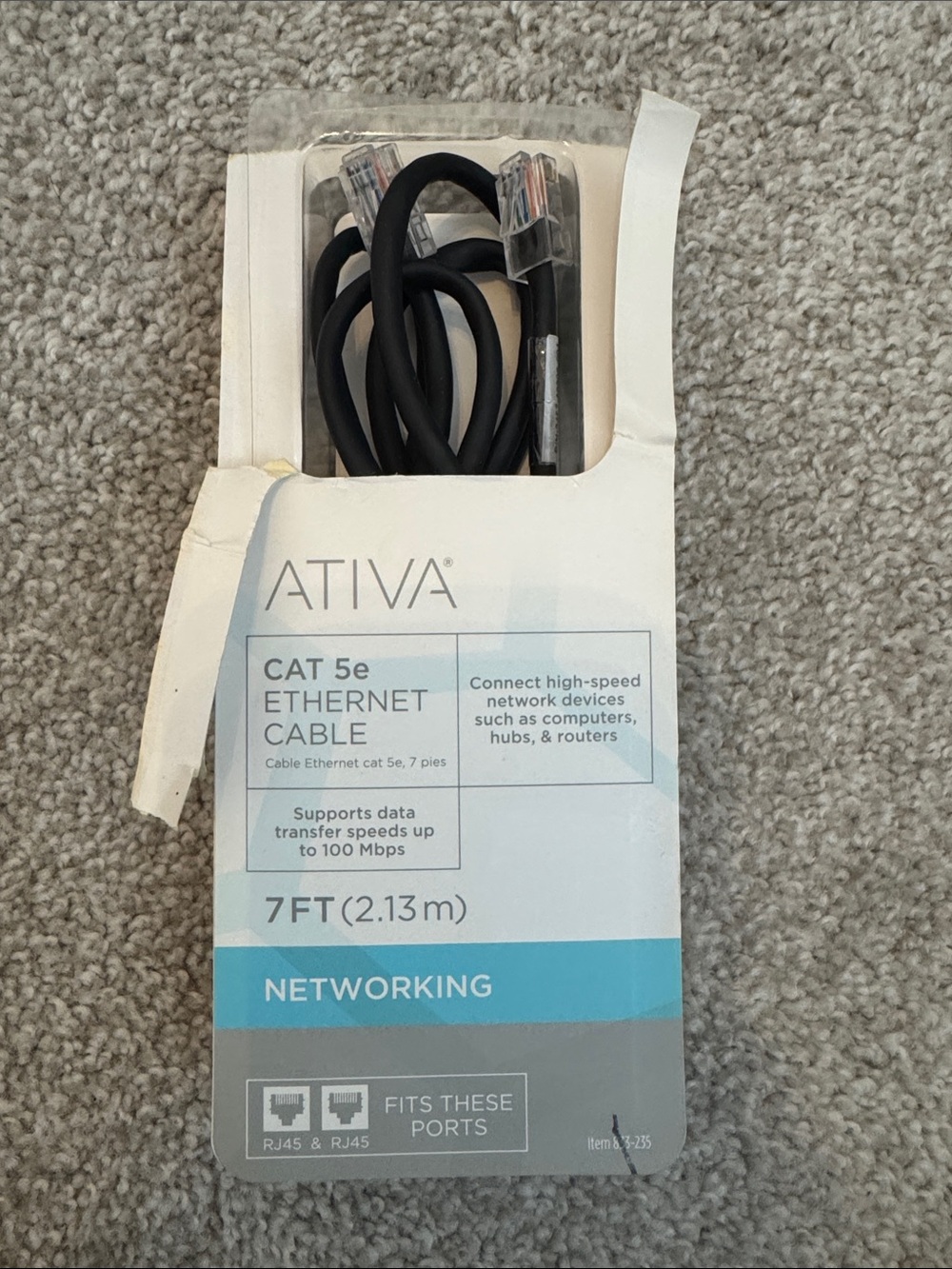 Ativa Black Cat5e Ethernet Patch Cable with Clear RJ45 Ends